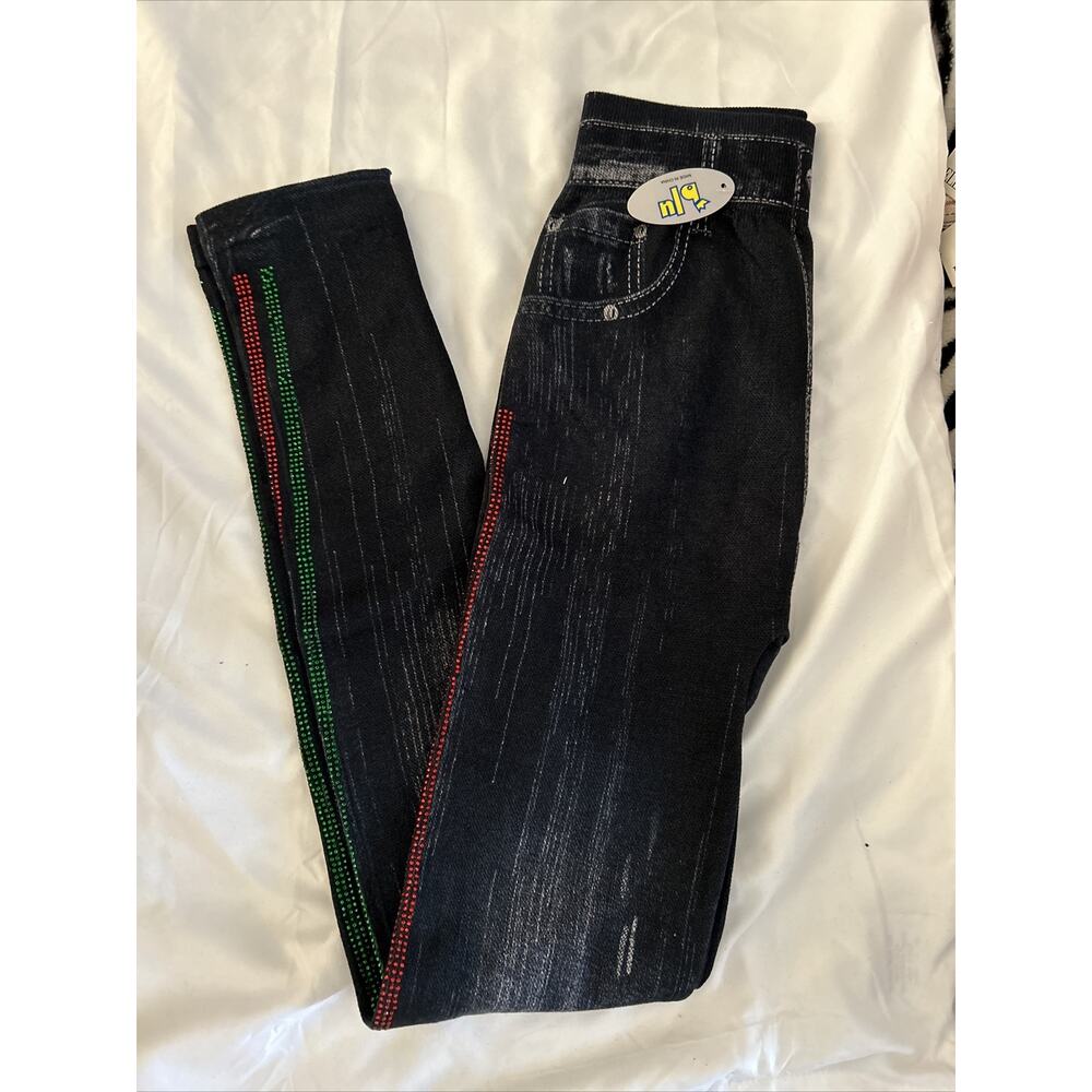 Girls Junior Leggings Black Multi Color NWT One Size Fits Most